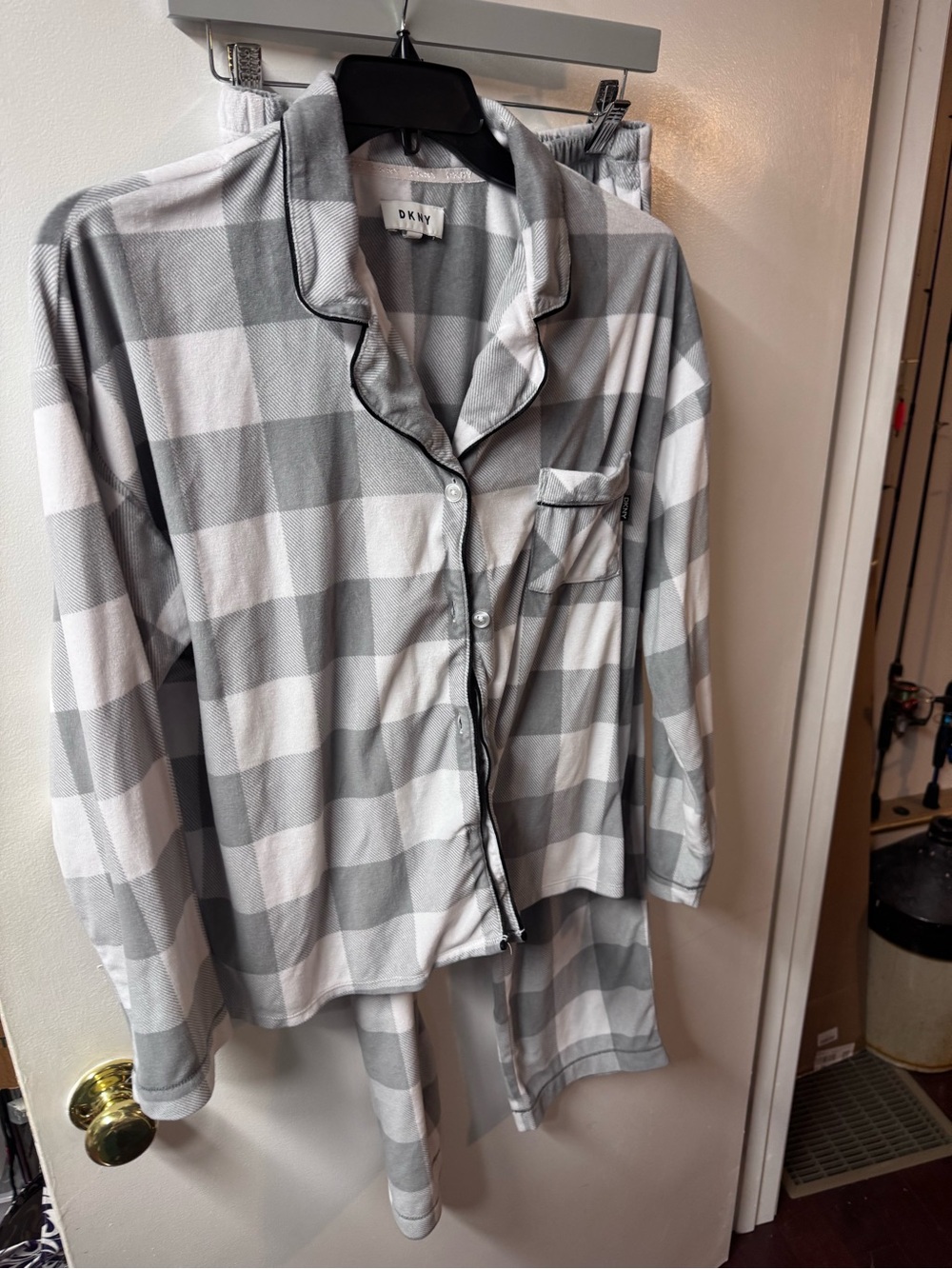 Dkny Gray and White Plaid Two-Piece Pajama Set